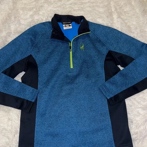 Spyder Quarter-zip Half Zip size Large Blue and Neon Green Thick Dress Shirt - Picture 3 of 4